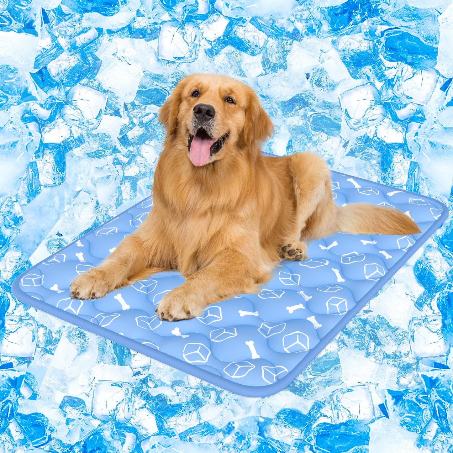 Rywell Dog Cooling Mat 2.0,44 * 32 Thicken Cooling Mat for Extra Large Dog, Internal Waterproof& Endothermic Color Changing Arc-Chill Cooling Fiber(QMAX>0.5) for Pet in Summer, Washable, Non-Toxic