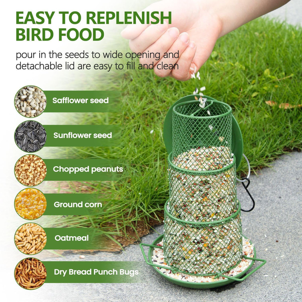 Rywell Bird Feeders for Outdoors Hanging, Waterproof Rooftop Bird Feeder with a Latch Feature, Squirrel Proof Wild Bird Seed for Outside Feeders and Garden Decoration Yard for Bird Watchers (3 Tier)