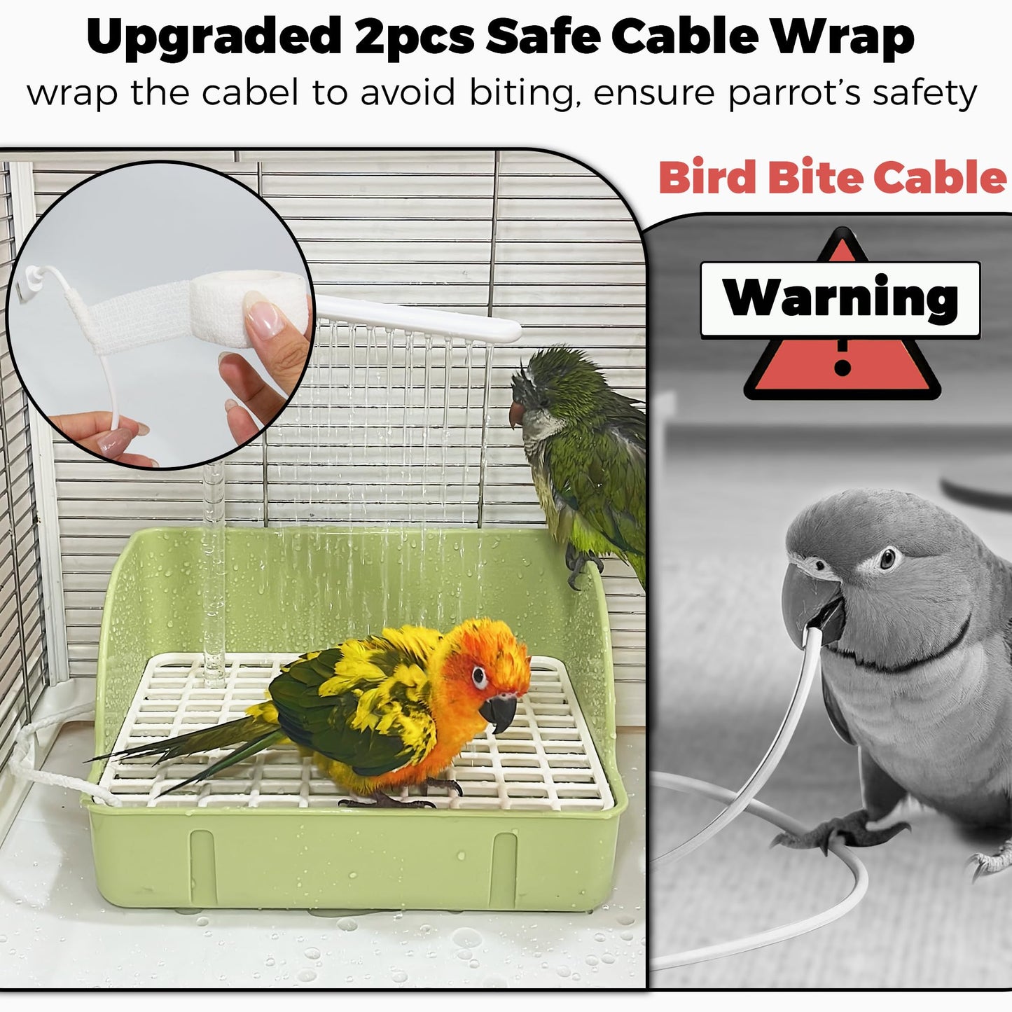 Rywell Automatic Parakeet Bird Bath with Pump, Large Bird Shower Fountain Indoor Bathtub with Running Water, Parrot Bath Tub Faucet for Pet Birds, African Grey, Cockatiel, Conure, Budgie, Lovebird