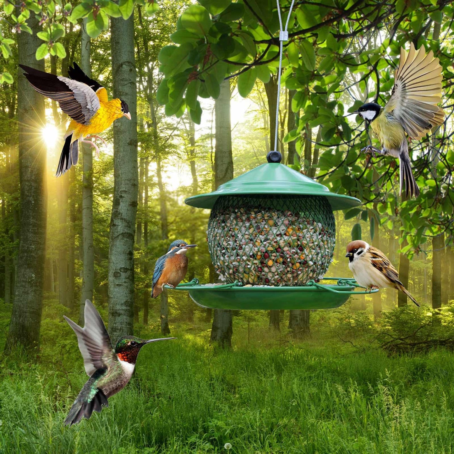 Rywell Squirrel Proof Bird Feeders for Outdoors, Large Capacity, Heavy Duty Metal Bird Feeder, Supports Cardinal, Finch, Blue Jay and Wild Birds
