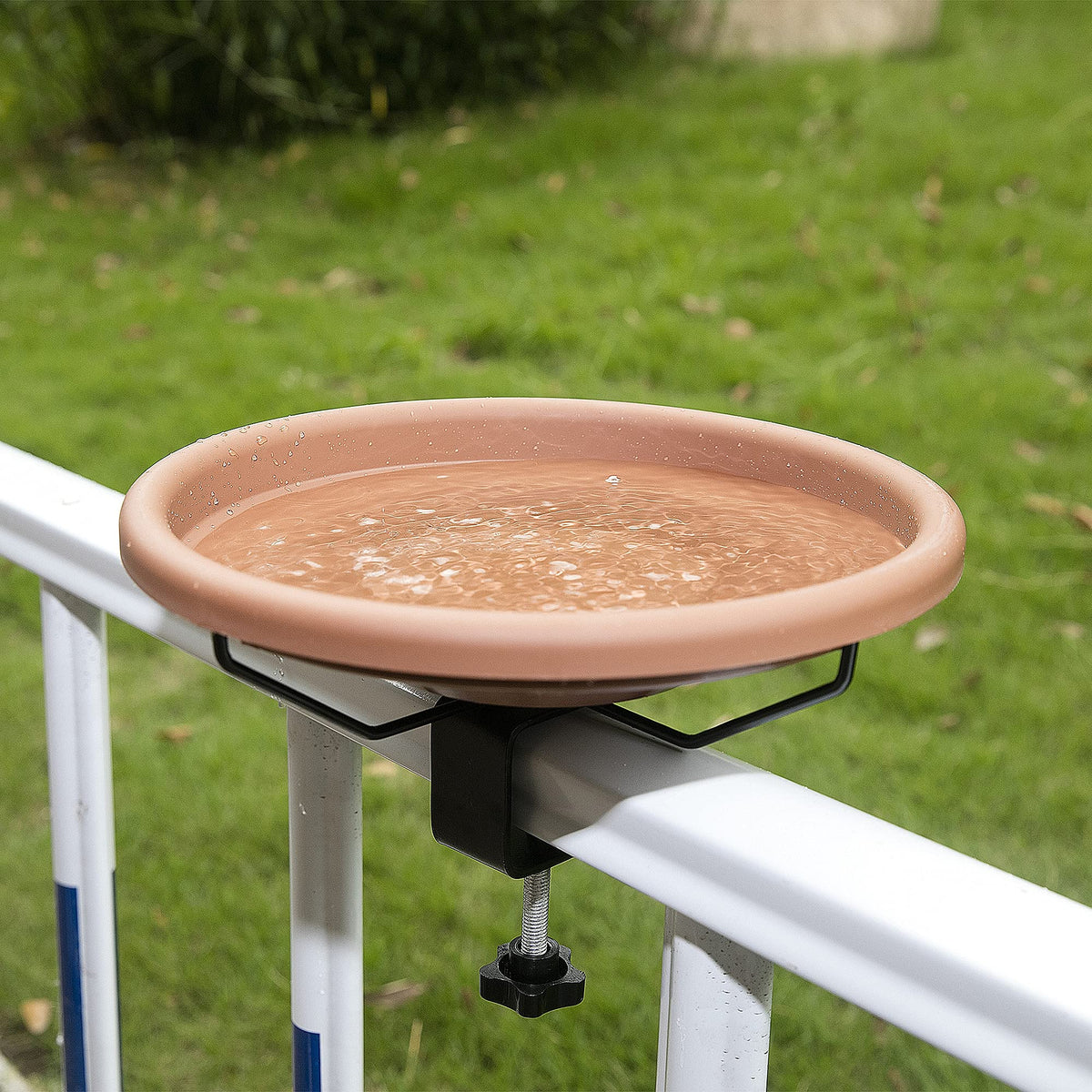 Rywell Bird Bath Deck Mounted Bowl 12 Inches, Balcony Railing Birdbaths Unheated, Bird Bath Fence Clamp Detachable
