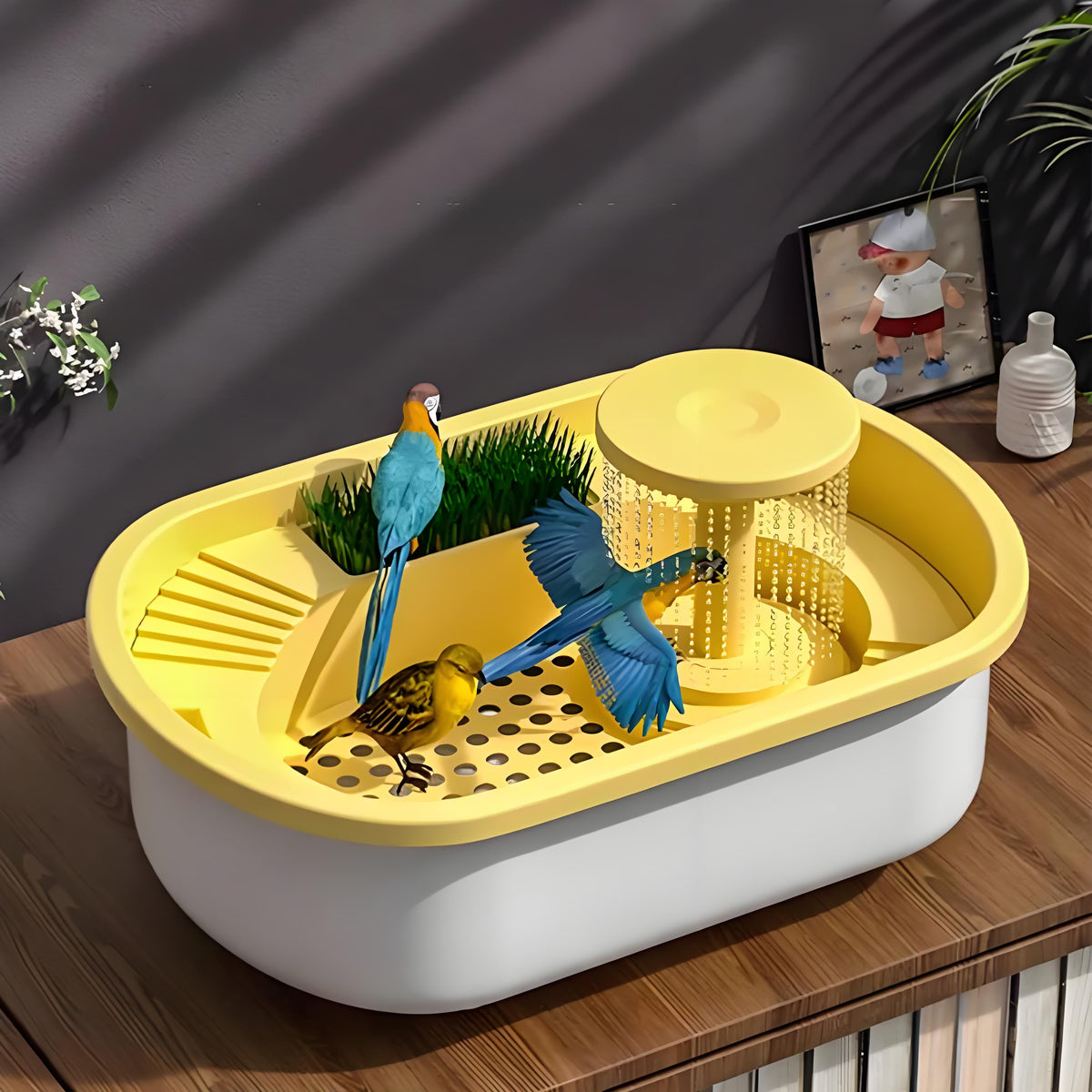 Rywell Pet Parrot Bathtub Automatic Circulation Little Bird Bathing Artifact