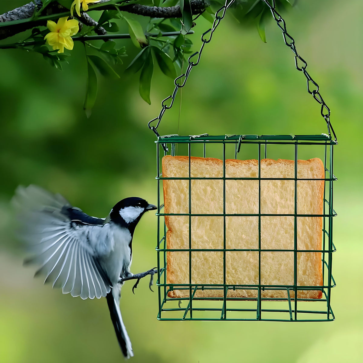 Rywell Hanging Suet Bird Feeder for Outdoors – Metal Suet Cage Feeder for Wild Birds, Single Suet Cake Capacity, Backyard Garden Bird Feeder