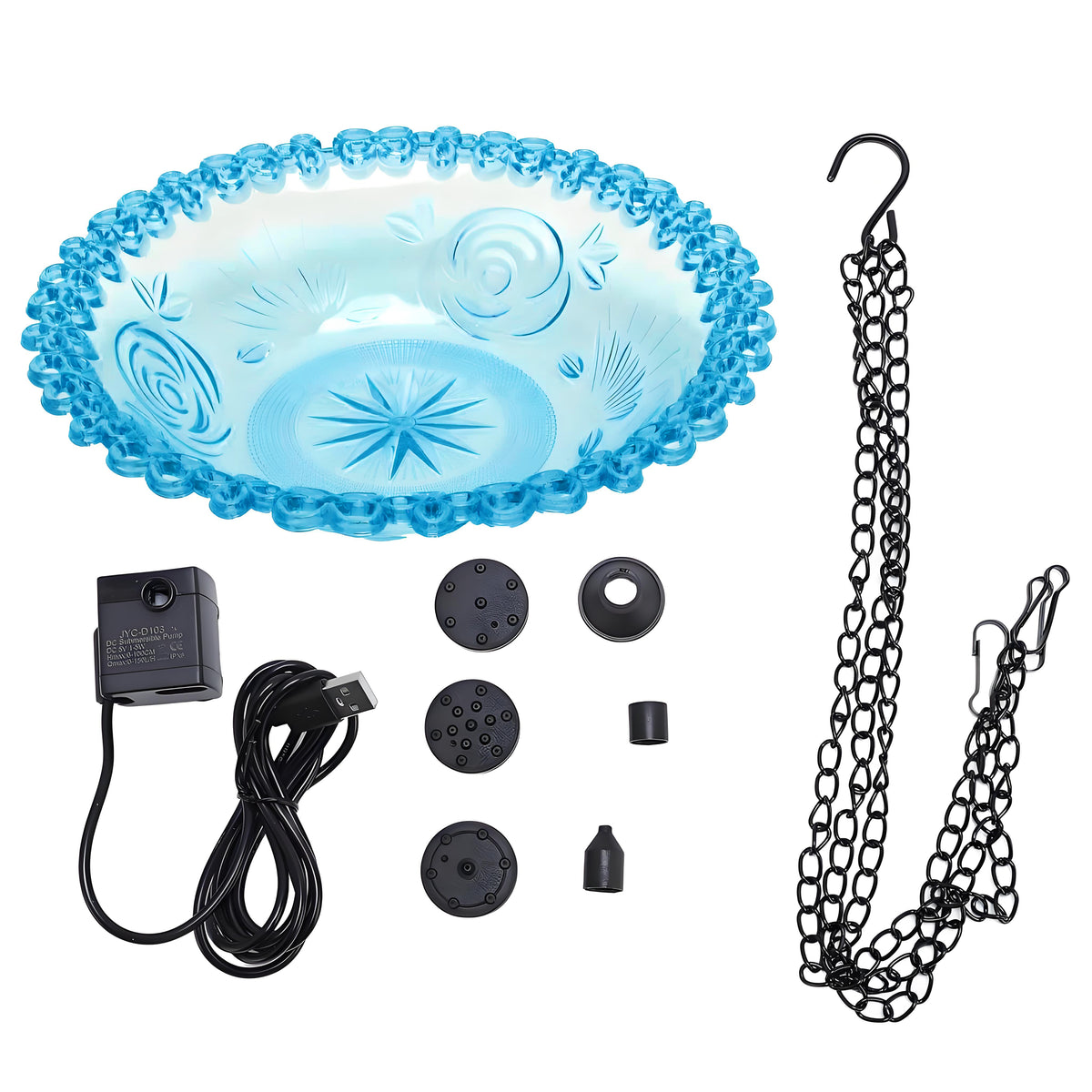 Rywell Solar Hummingbird Bath Fountain – Hanging Hummingbird Feeder & Bird Bath with Floating Solar Fountain for Outdoor Garden Decor