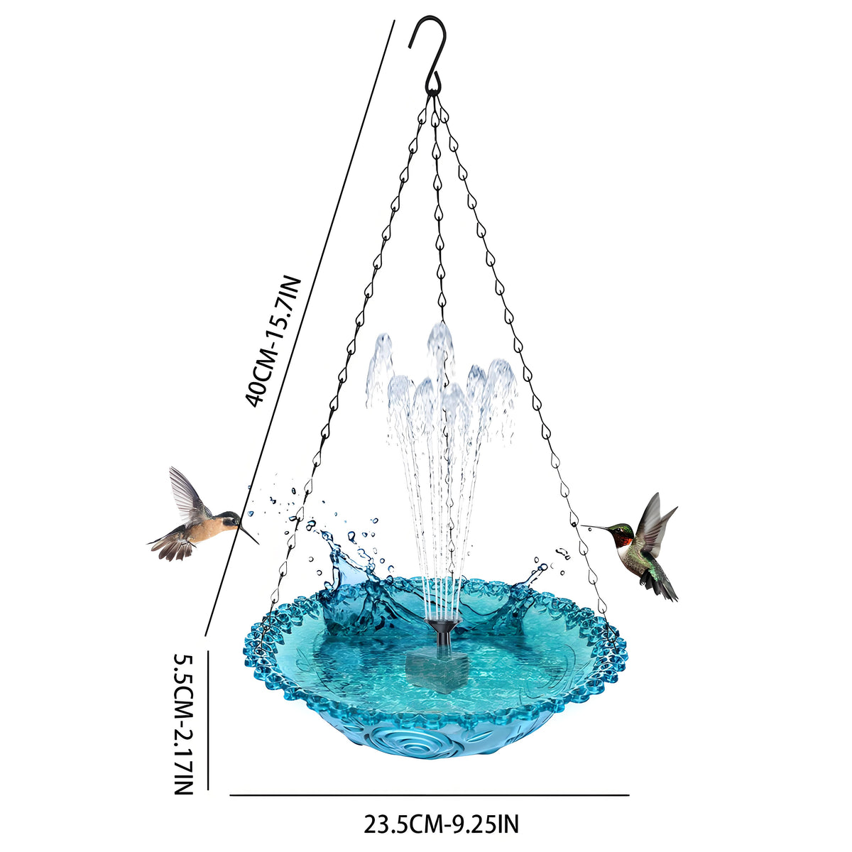 Rywell Solar Hummingbird Bath Fountain – Hanging Hummingbird Feeder & Bird Bath with Floating Solar Fountain for Outdoor Garden Decor