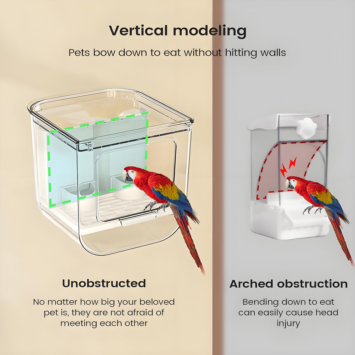 Rywell Automatic Bird Feeder for Cage, Transparent No-Mess Hanging Food Dispenser for Cockatiel, Parakeet, Finch & Small Birds