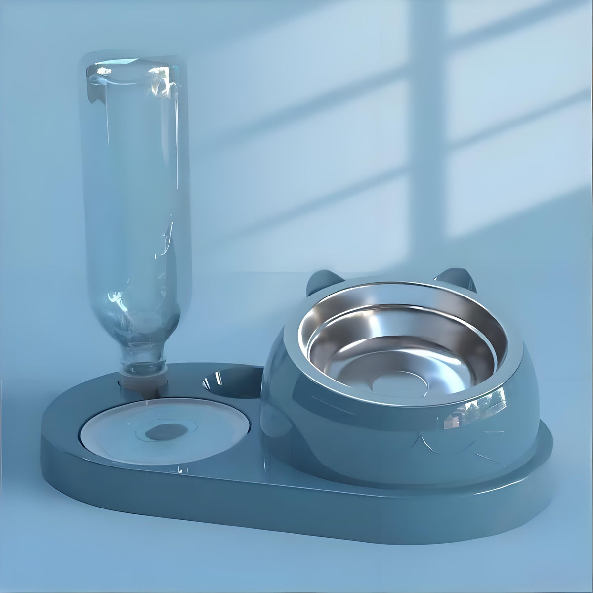 Rywell 2-in-1 Raised Cat Bowl Set with Gravity Water Dispenser, 15° Tilted Elevated Pet Feeder for Cats & Dogs, Anti-Spill Neck Protection Feeding Station