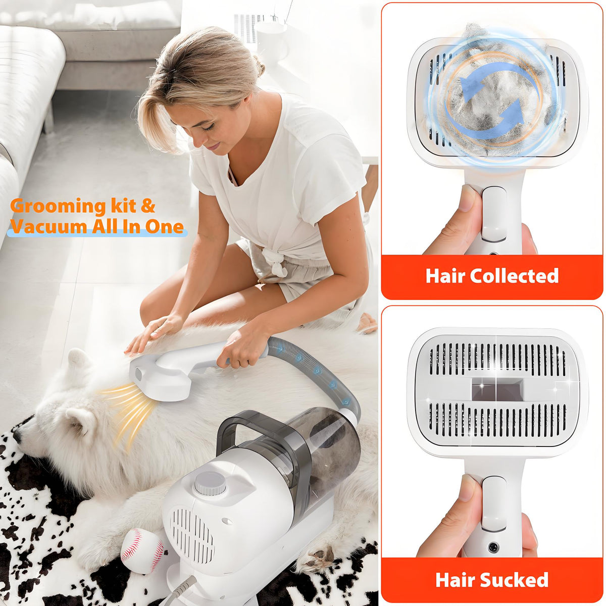 Rywell Pet Grooming Vacuum Kit for Dogs & Cats – Hair Clipper, Shedding Brush & Low Noise Pet Hair Remover