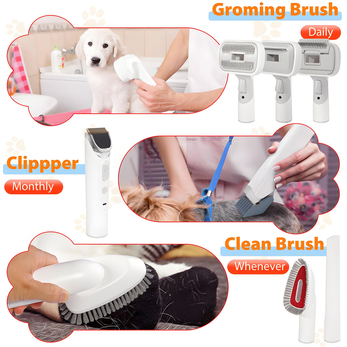 Rywell Pet Grooming Vacuum Kit for Dogs & Cats – Hair Clipper, Shedding Brush & Low Noise Pet Hair Remover