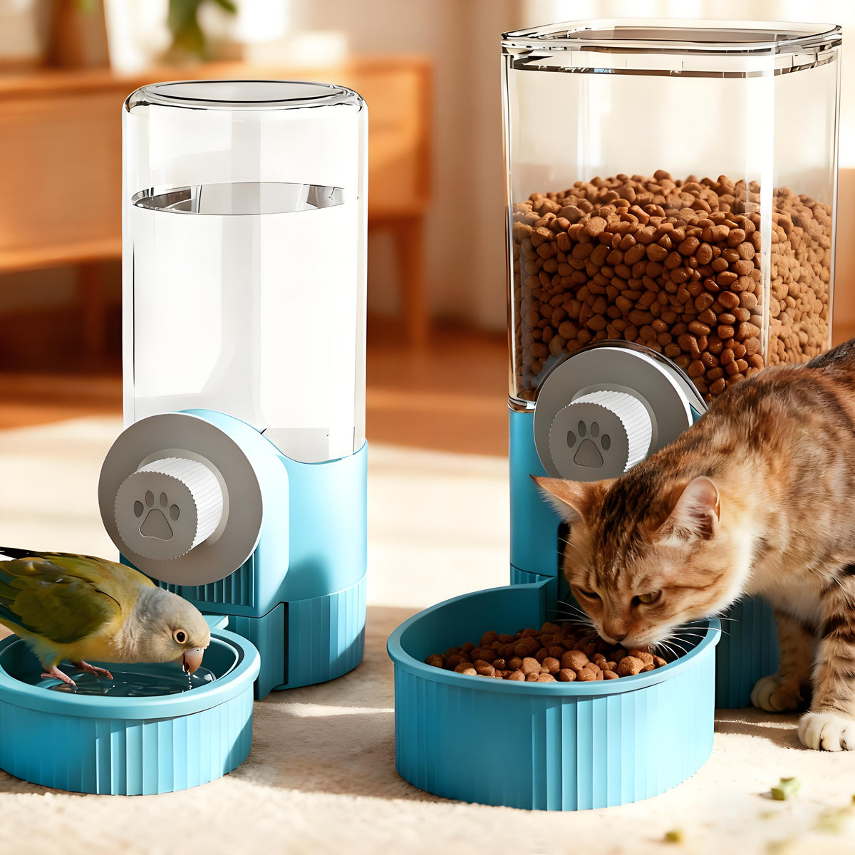 Rywell Hanging Automatic Food Water Dispenser,Rabbit Feeder Guinea Pig Water Bottle Food Feeder for Ferret Guinea Pig Rabbit Bunny Cage Accessories (Blue, 520ml+1200ml)