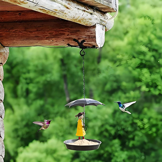 Rywell Metal Umbrella Girl Hanging Bird Feeder – Vintage Garden Statue & Yard Decoration