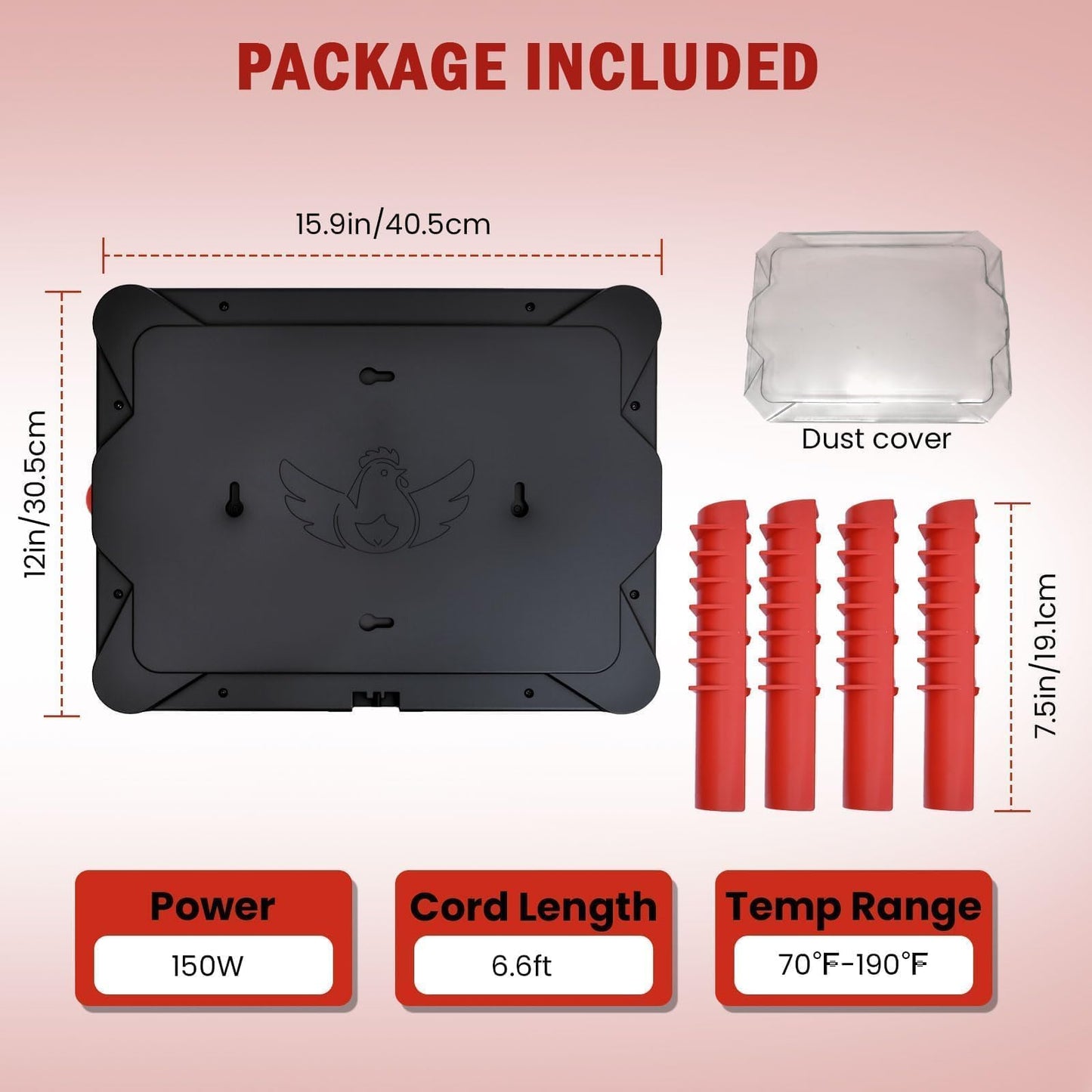 Habwell 150W Chick Brooder Heater Plate, 2-in-1 Adjustable Radiant Brooder Plate for Chicks & Poultry, Smart Thermostat, 16"x11", Safe & Energy Saving, Ideal for Brooders & Small Chicken Coops