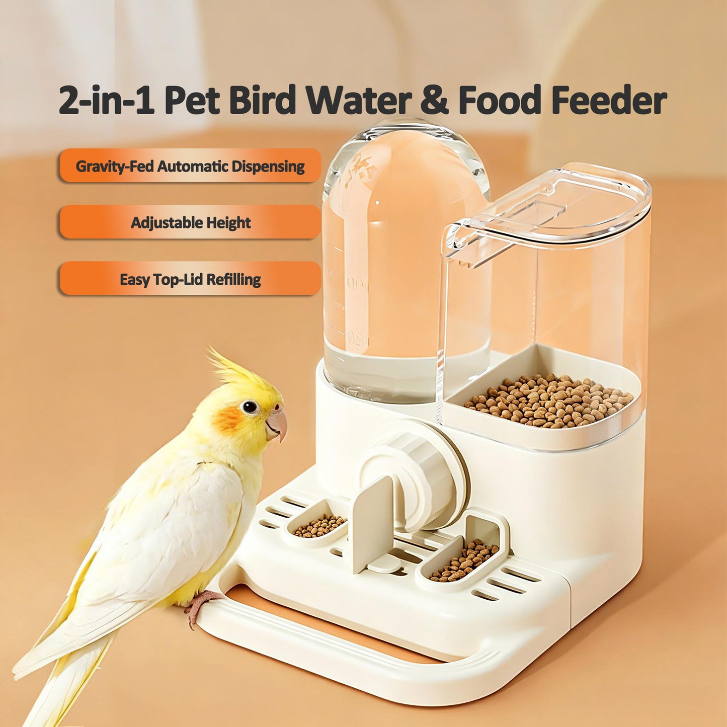 Rywell 2-in-1 Bird Feeder & Water Dispenser for Parrots, Cockatiels, Lovebirds & Mynah – Automatic Gravity Bird Cage Water Bottle & Feeding Station for Small Pet Birds