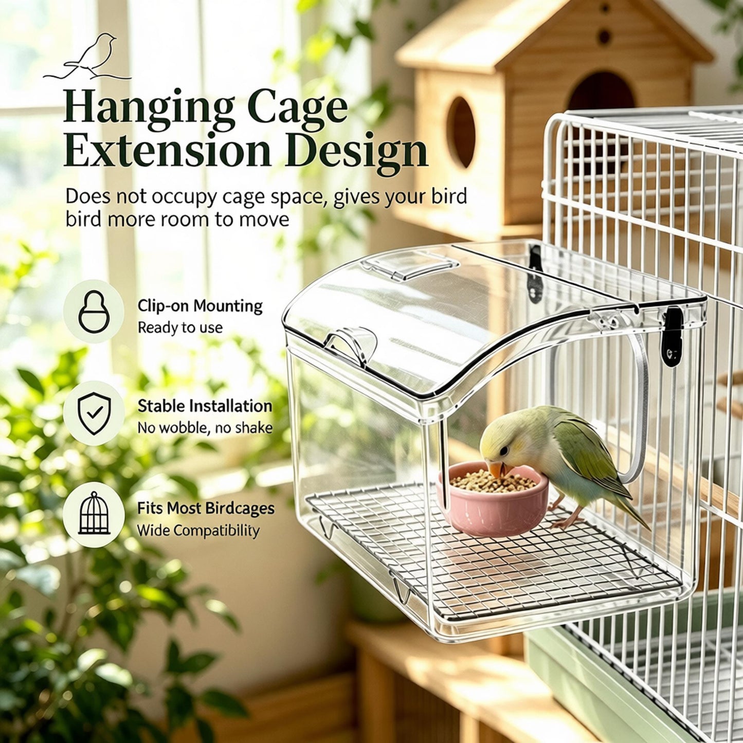 Rywell Transparent Acrylic Bird Cage – Portable Bird Travel Carrier with Handle, 2-in-1 Hanging Bird Bath & External No-Mess Feeder for Parrots, Budgies, Cockatiels, Lovebirds, Conures, Finches & Canaries