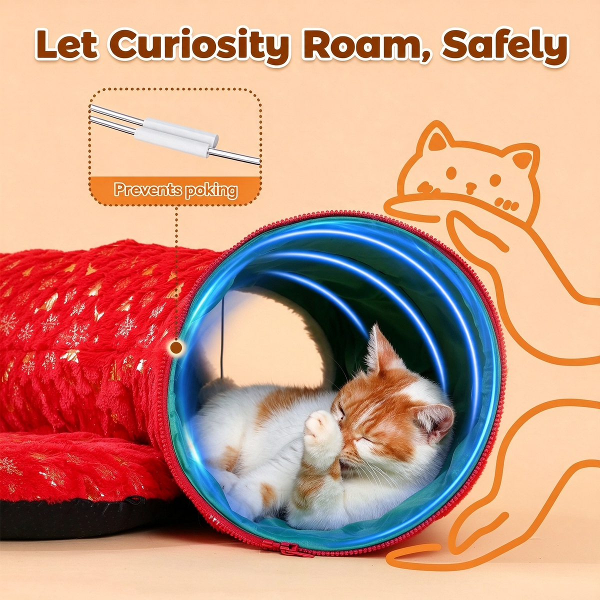 Gonna per albero di Natale Rywell 3 in 1, tunnel per gatti in peluche morbido per gatti da interno che giocano, riposano e si nascondono, tunnel pieghevole per gatti con cuscino accogliente e palline giocattolo, perfetto per decorare l'albero di Natale