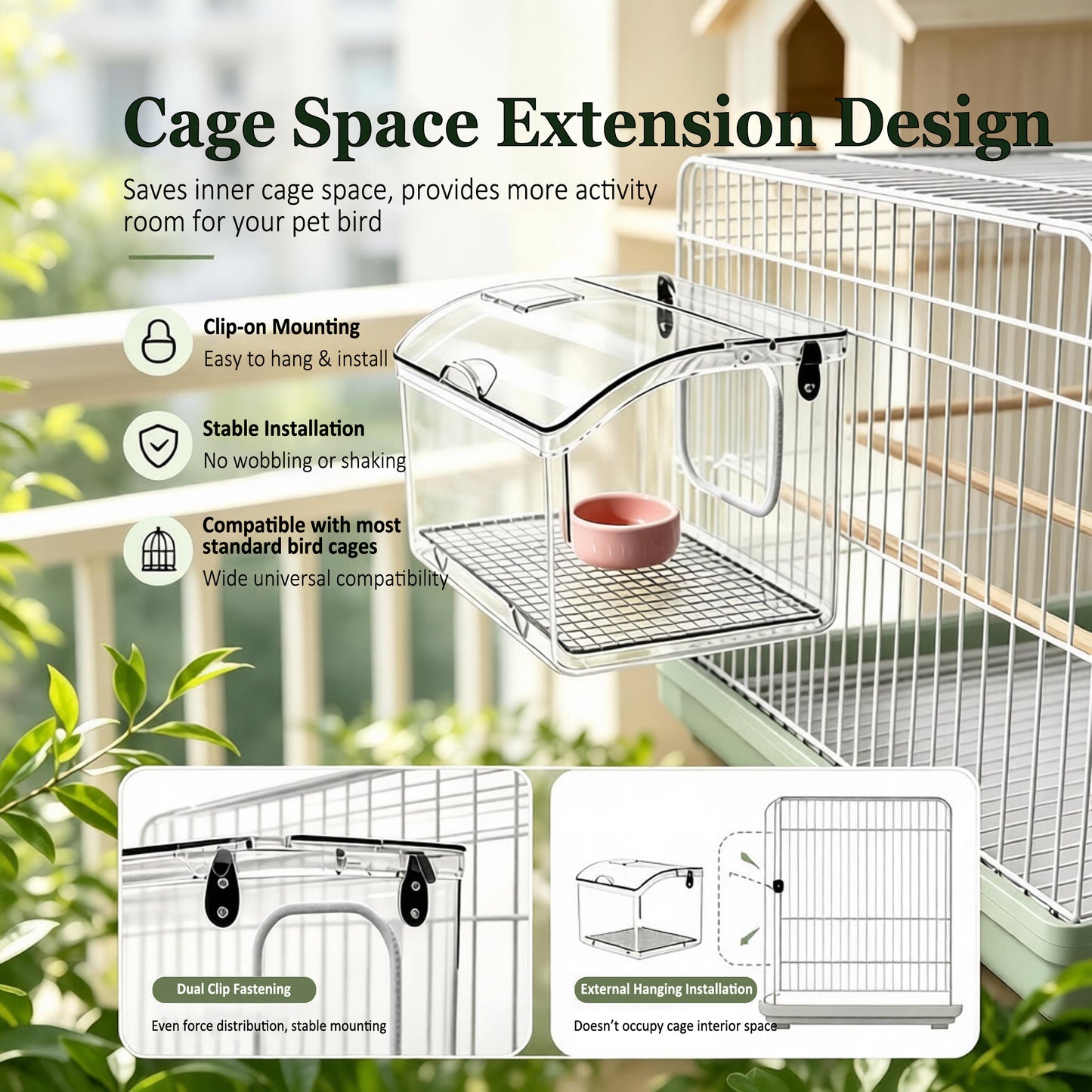 Rywell Transparent Acrylic Bird Cage – Portable Bird Travel Carrier with Handle, 2-in-1 Hanging Bird Bath & External No-Mess Feeder for Parrots, Budgies, Cockatiels, Lovebirds, Conures, Finches & Canaries
