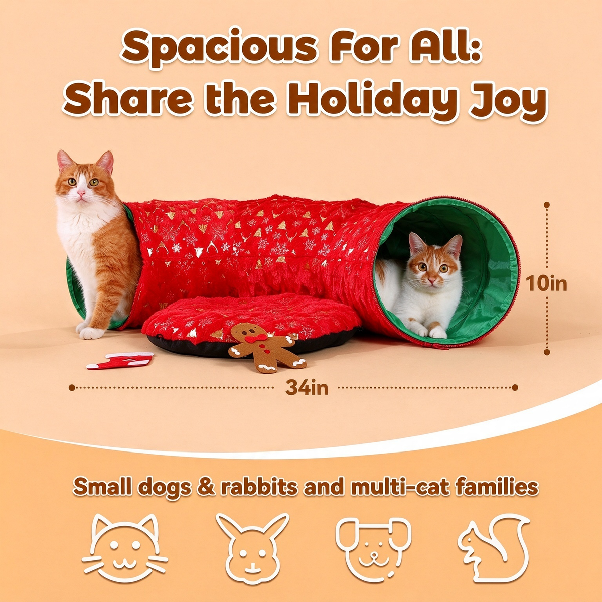 Gonna per albero di Natale Rywell 3 in 1, tunnel per gatti in peluche morbido per gatti da interno che giocano, riposano e si nascondono, tunnel pieghevole per gatti con cuscino accogliente e palline giocattolo, perfetto per decorare l'albero di Natale