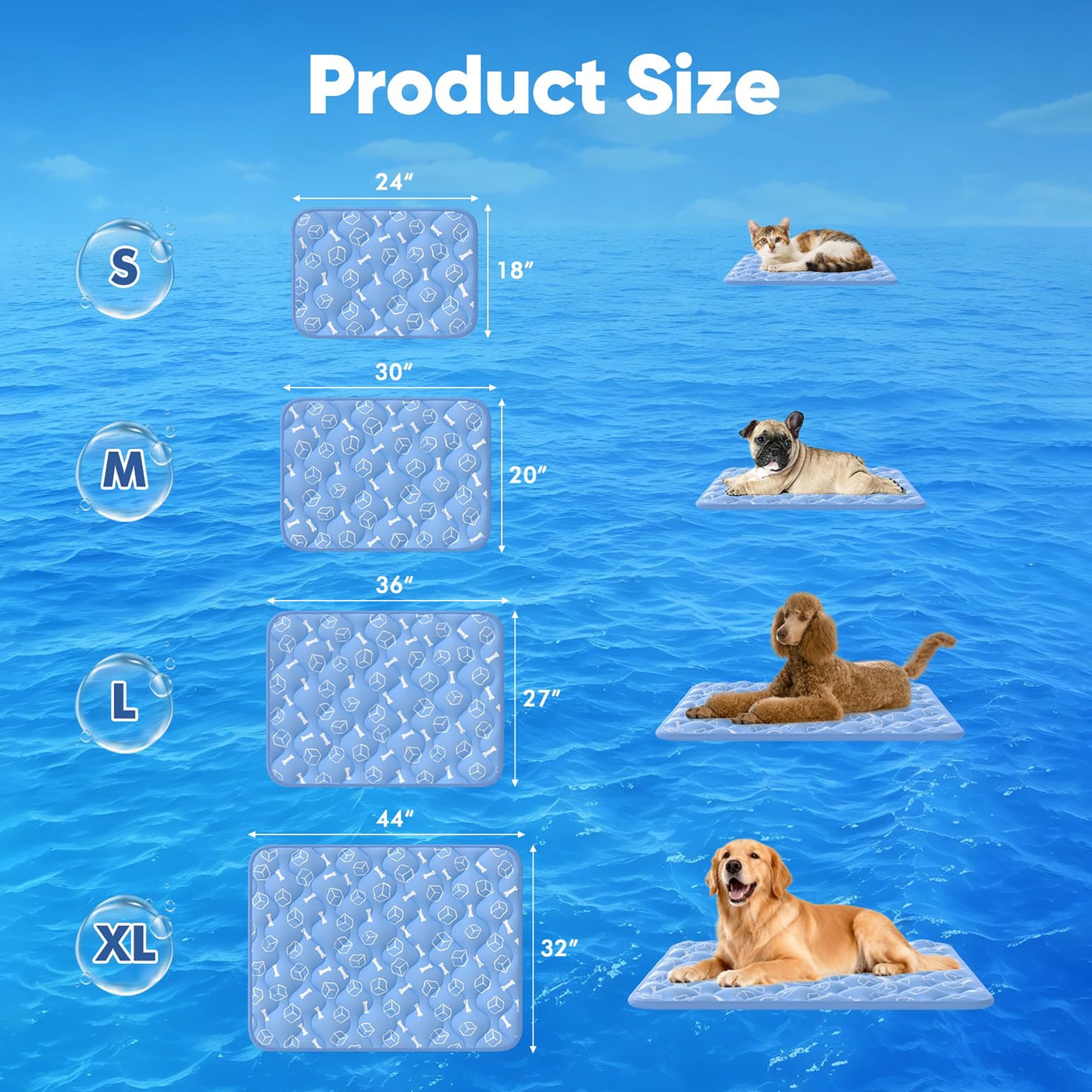 Rywell Dog Cooling Mat 2.0 for Dogs – Thick Self-Cooling Pet Pad with Arc-Chill Q-Max>0.5, Waterproof, Washable, Durable Non-Toxic Cooling Bed for Summer