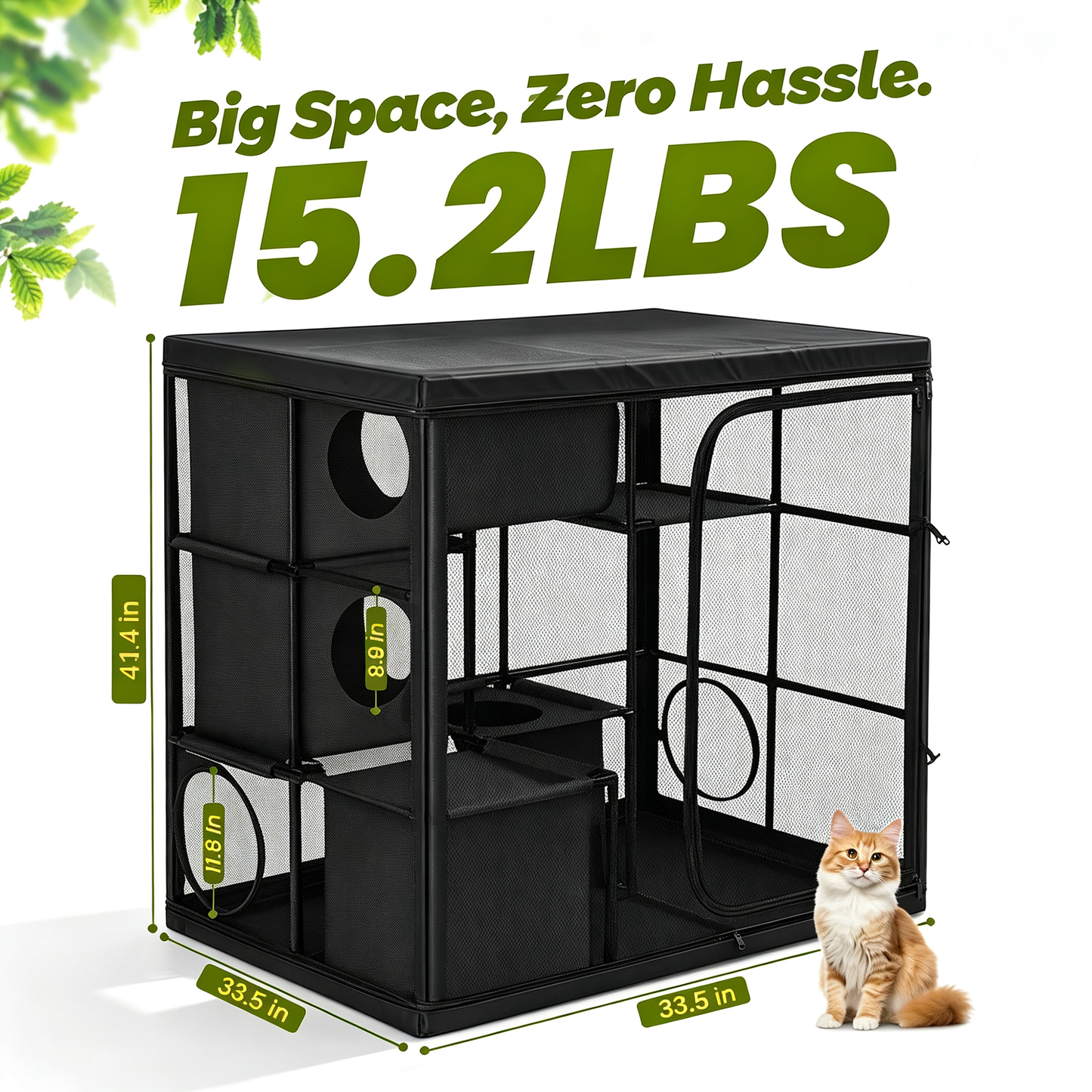 Rywell Extra Large Outdoor Catio, 3-Tier Cat Enclosure for Multiple Cats, Weatherproof Portable Cat Playpen with Reinforced PVC Frame, Hammock & Tunnel Port