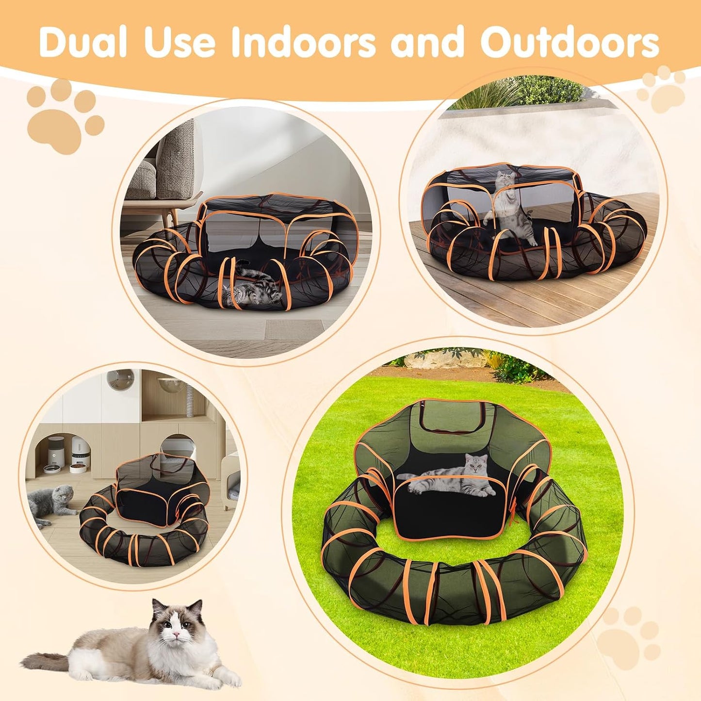 Rywell Portable Outdoor Cat Enclosure, Foldable Cat Tent for Indoor & Outdoor Cats, Cat Playpen Shelter for Travel, Camping & Backyard