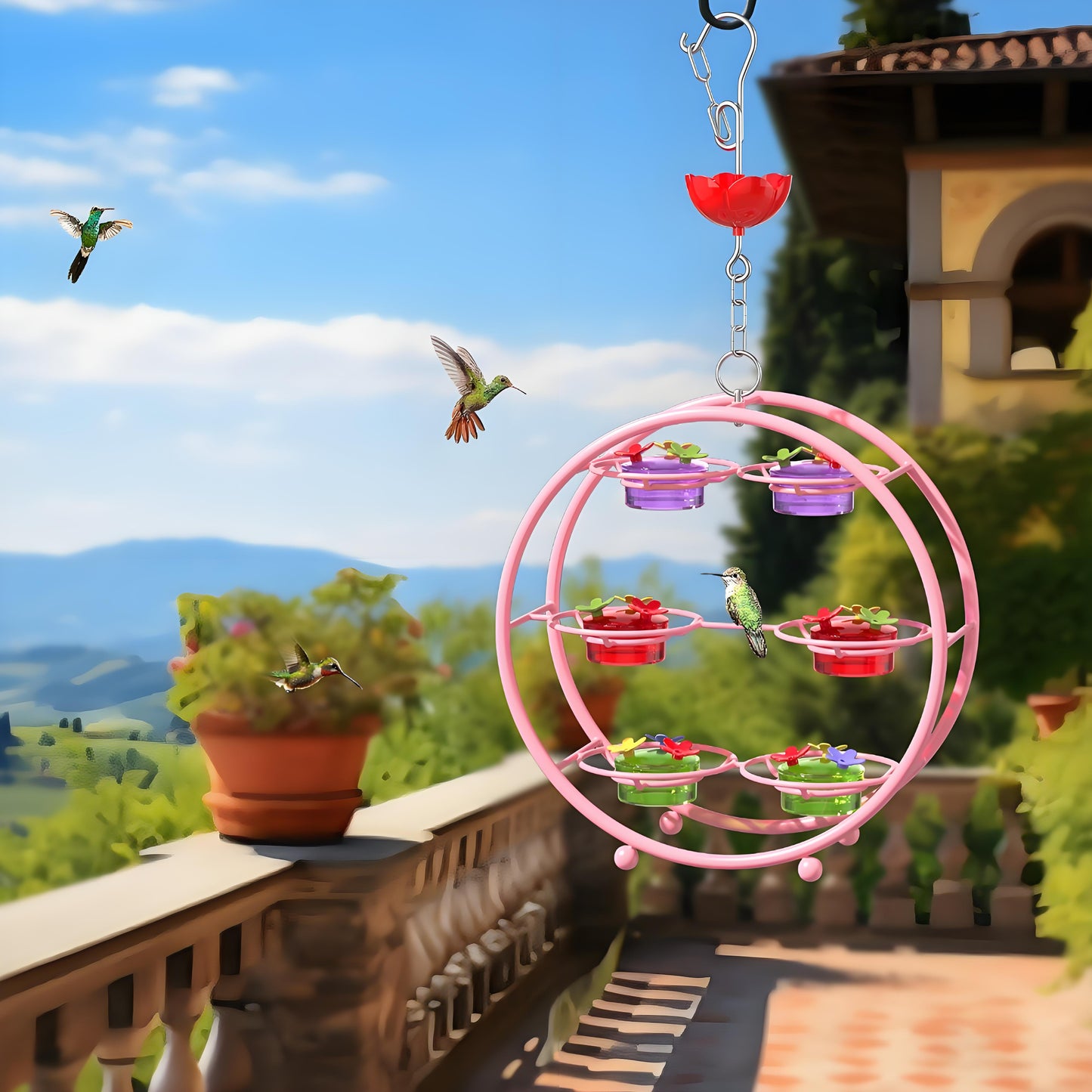 Rywell Hummingbird Feeders for Outdoors - Multi-Ports, Top Filling Ant & Bee, Garden Decor