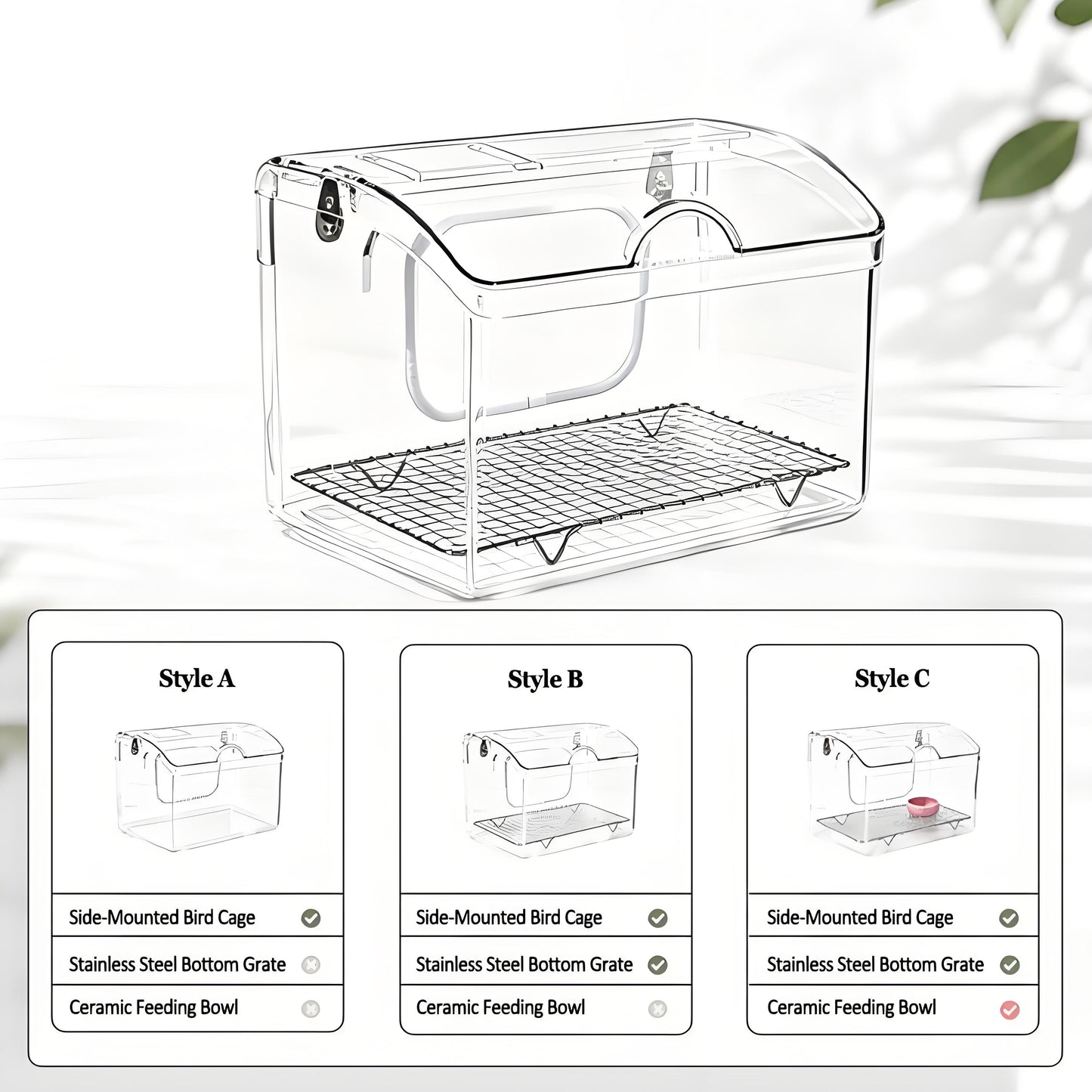 Rywell Transparent Acrylic Bird Cage – Portable Bird Travel Carrier with Handle, 2-in-1 Hanging Bird Bath & External No-Mess Feeder for Parrots, Budgies, Cockatiels, Lovebirds, Conures, Finches & Canaries