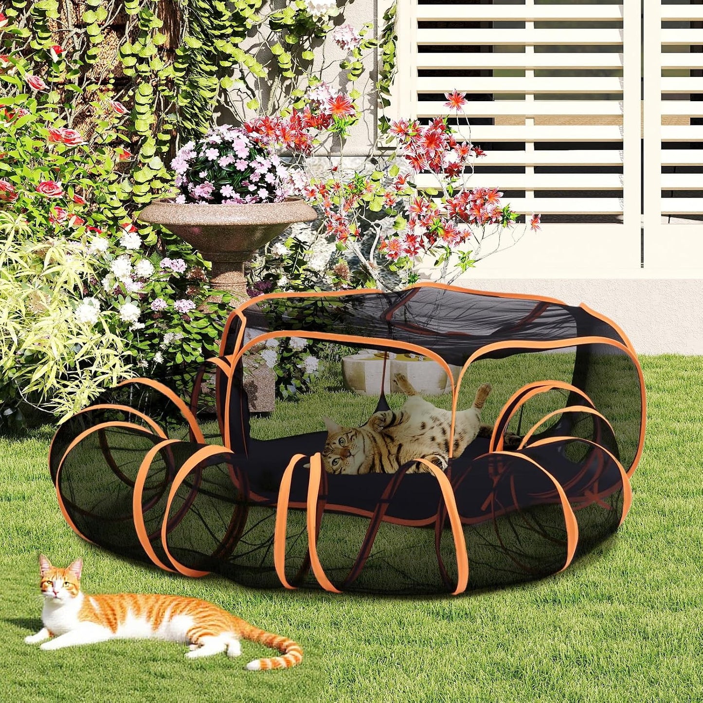 Rywell Portable Outdoor Cat Enclosure, Foldable Cat Tent for Indoor & Outdoor Cats, Cat Playpen Shelter for Travel, Camping & Backyard
