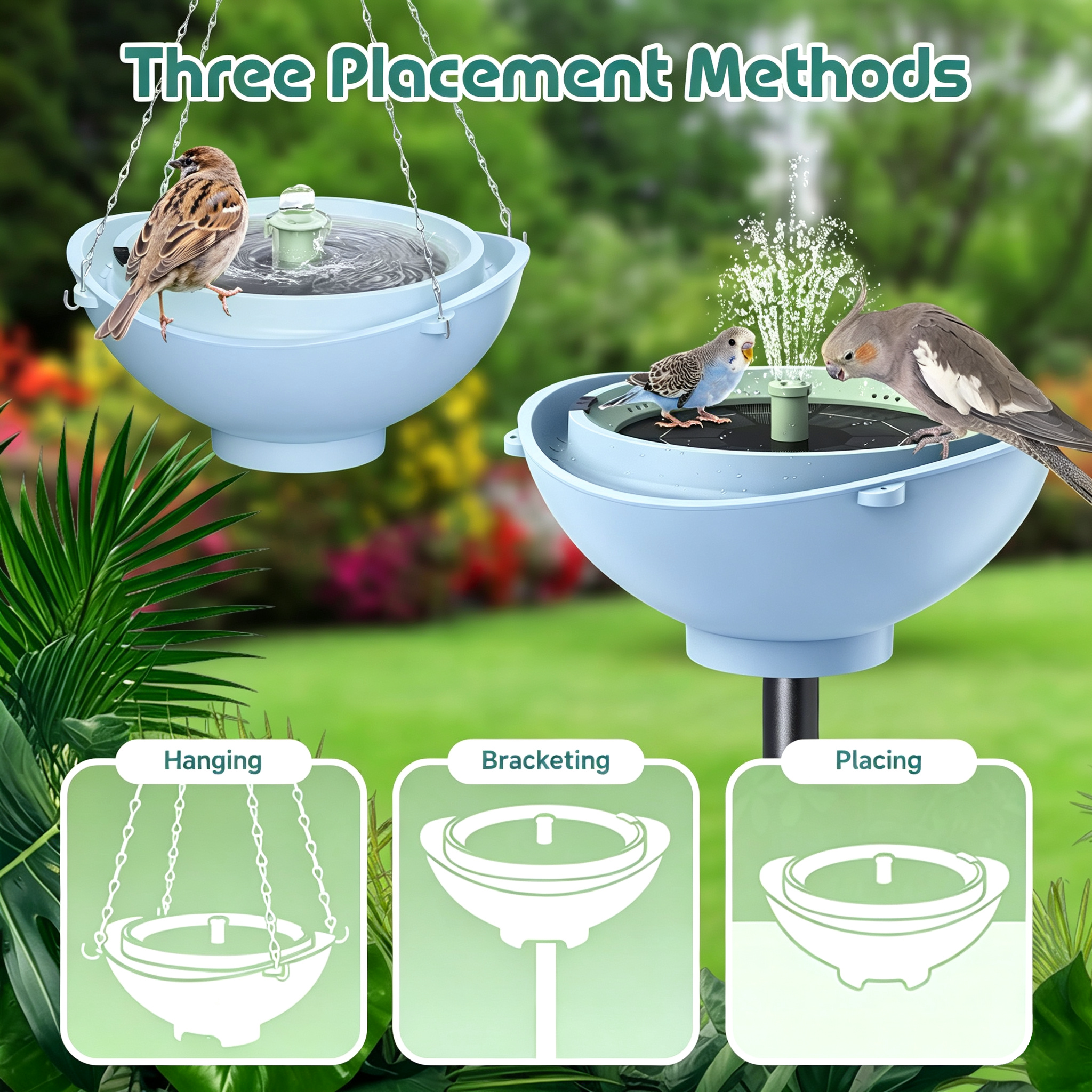 Rywell Solar Birdbath with Automatic Water Recycling & Filtration System