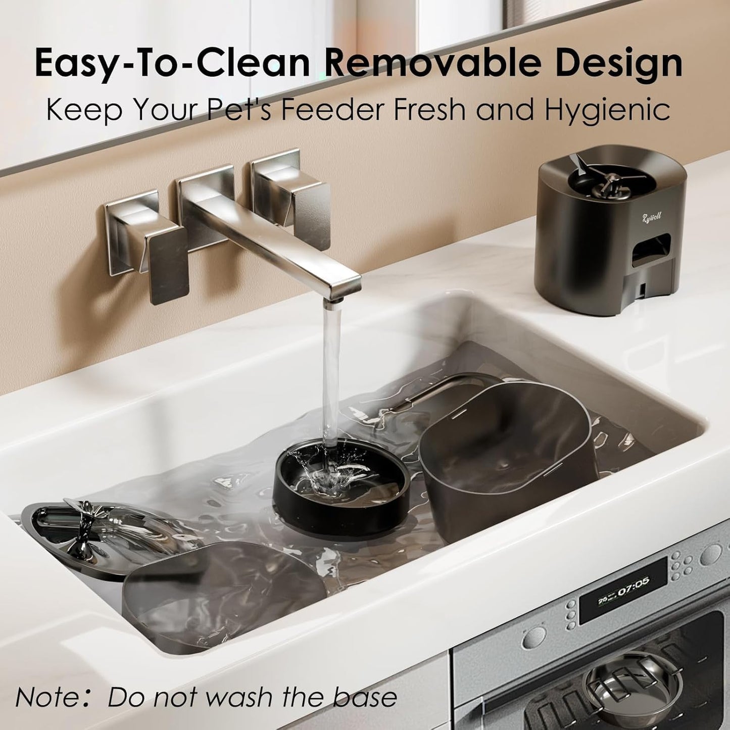 Rywell Automatic Cat Feeder with Water Dispenser, 2.4G WiFi Timed Food Dispenser with Portion Control, 2-In-1 Feeding Set for Cats & Small Dogs, Wire or Battery Powered