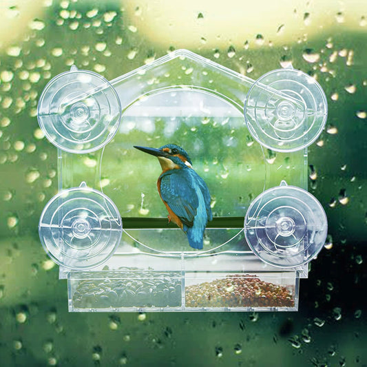 Rywell Clear Acrylic Window Bird Feeder with Strong Suction Cups, Removable Seed Tray & Drainage Holes for Wild Bird Watching