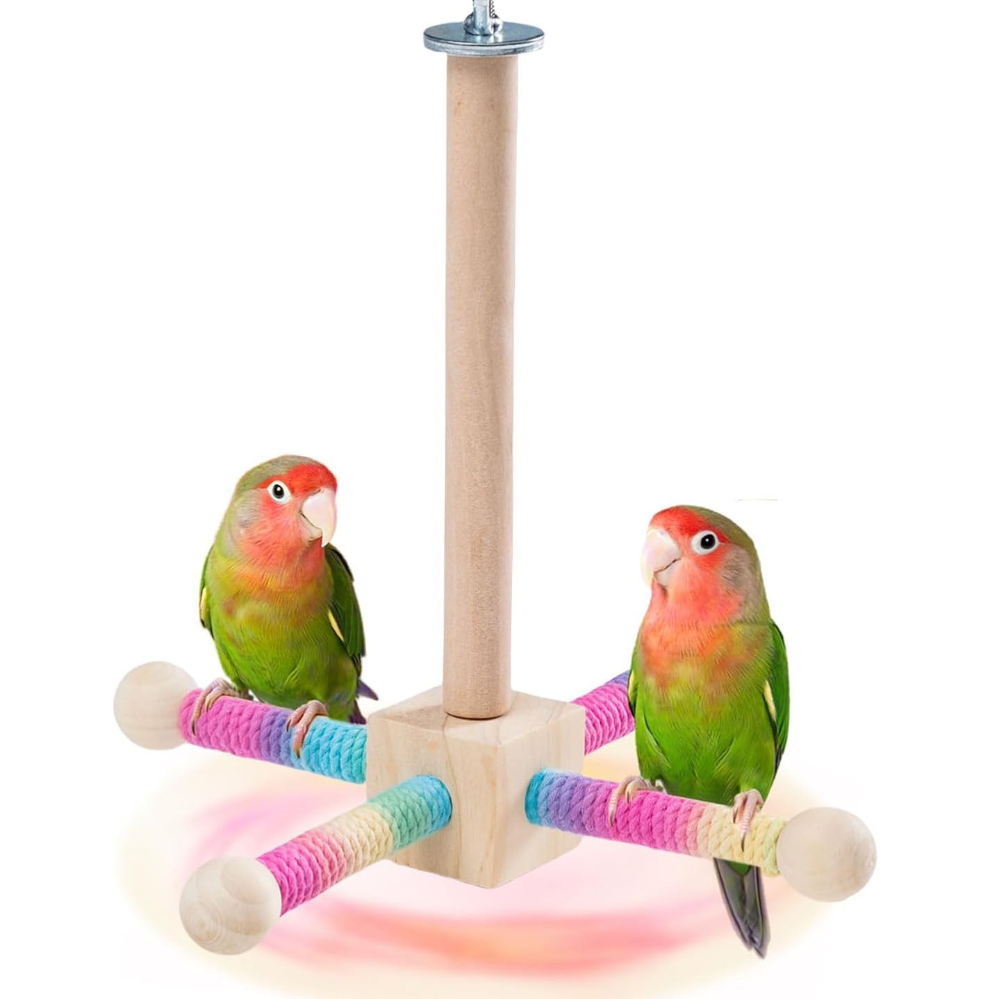 Rywell Wooden Bird Perch Swing Toy for Cage — 360° Silent Free-Spin, Anxiety & Boredom Relief for Parrots, Parakeets, Cockatiels & Small to Medium Birds