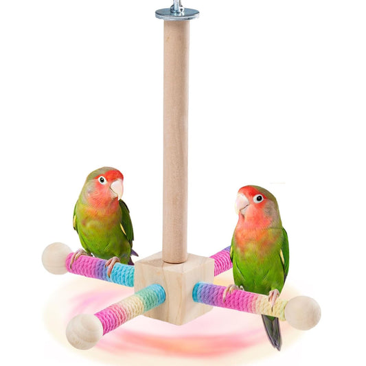 Rywell Wooden Bird Perch Swing Toy for Cage — 360° Silent Free-Spin, Anxiety & Boredom Relief for Parrots, Parakeets, Cockatiels & Small to Medium Birds