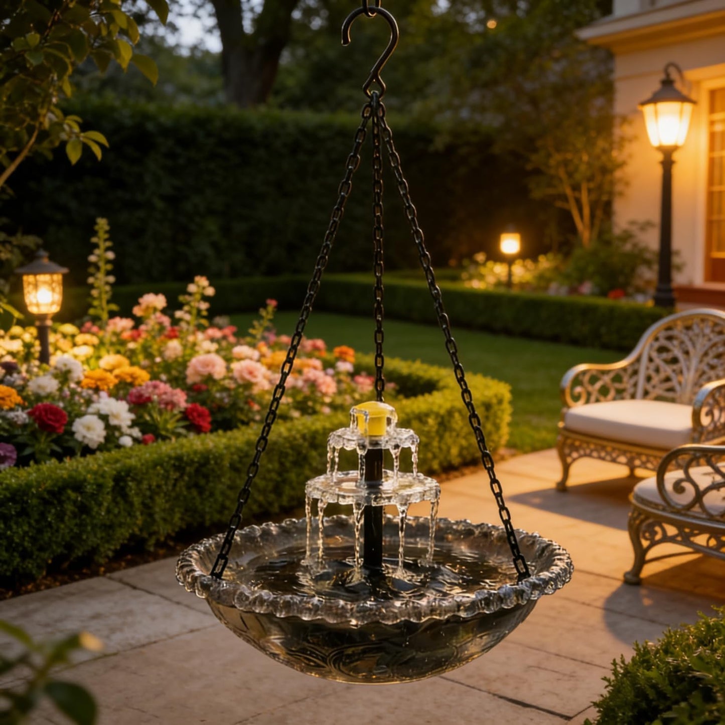 Rywell Solar Hanging Bird Bath Fountain – Outdoor Birdbath with Solar Pump Cascade for Garden, Patio & Backyard Decor