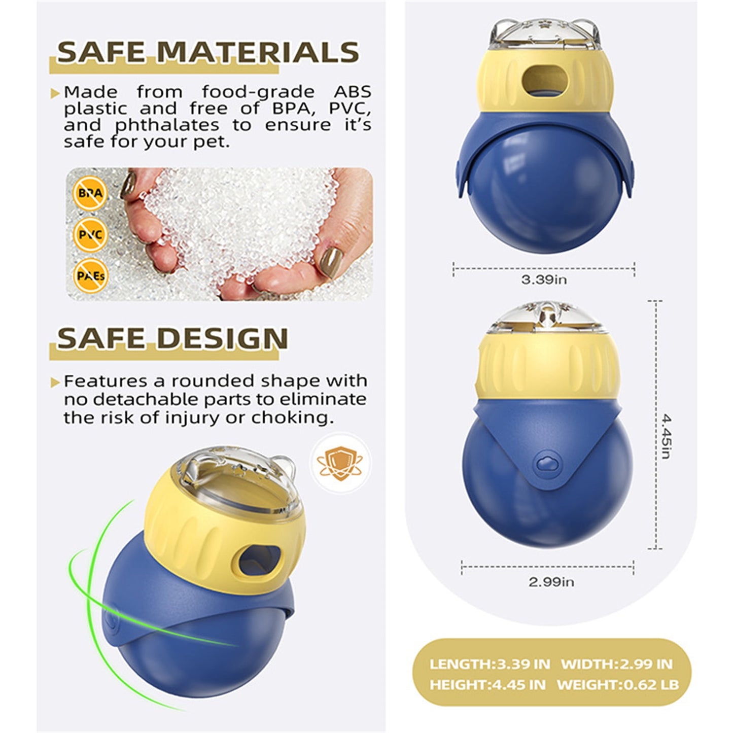 Rywell Cat Puzzle Ball for Cat&Mini Dogs Adjustable No-Tip Treat Dispensing Toys Food Dispenser Balls Cognitive Enrichment Toy Slow Feeding Interactive Mind Stimulating Game