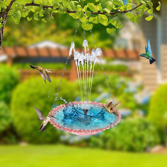 Rywell Solar Hummingbird Bath Fountain – Hanging Hummingbird Feeder & Bird Bath with Floating Solar Fountain for Outdoor Garden Decor