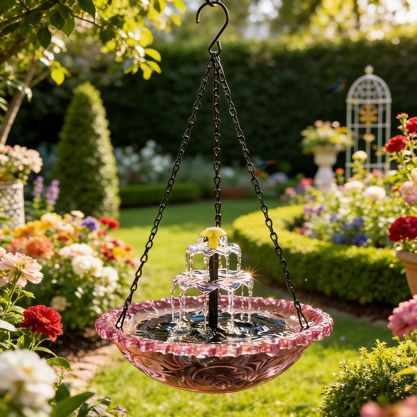 Rywell Solar Hanging Bird Bath Fountain – Outdoor Birdbath with Solar Pump Cascade for Garden, Patio & Backyard Decor