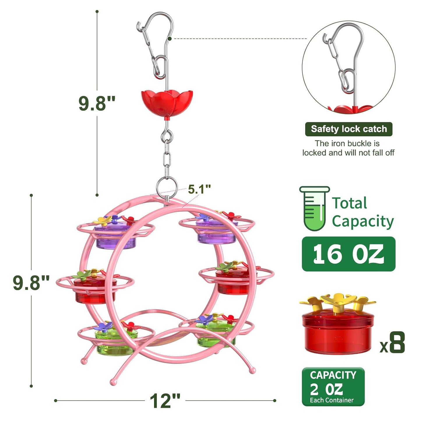 Rywell Hummingbird Feeders for Outdoors - Multi-Ports, Top Filling Ant & Bee, Garden Decor