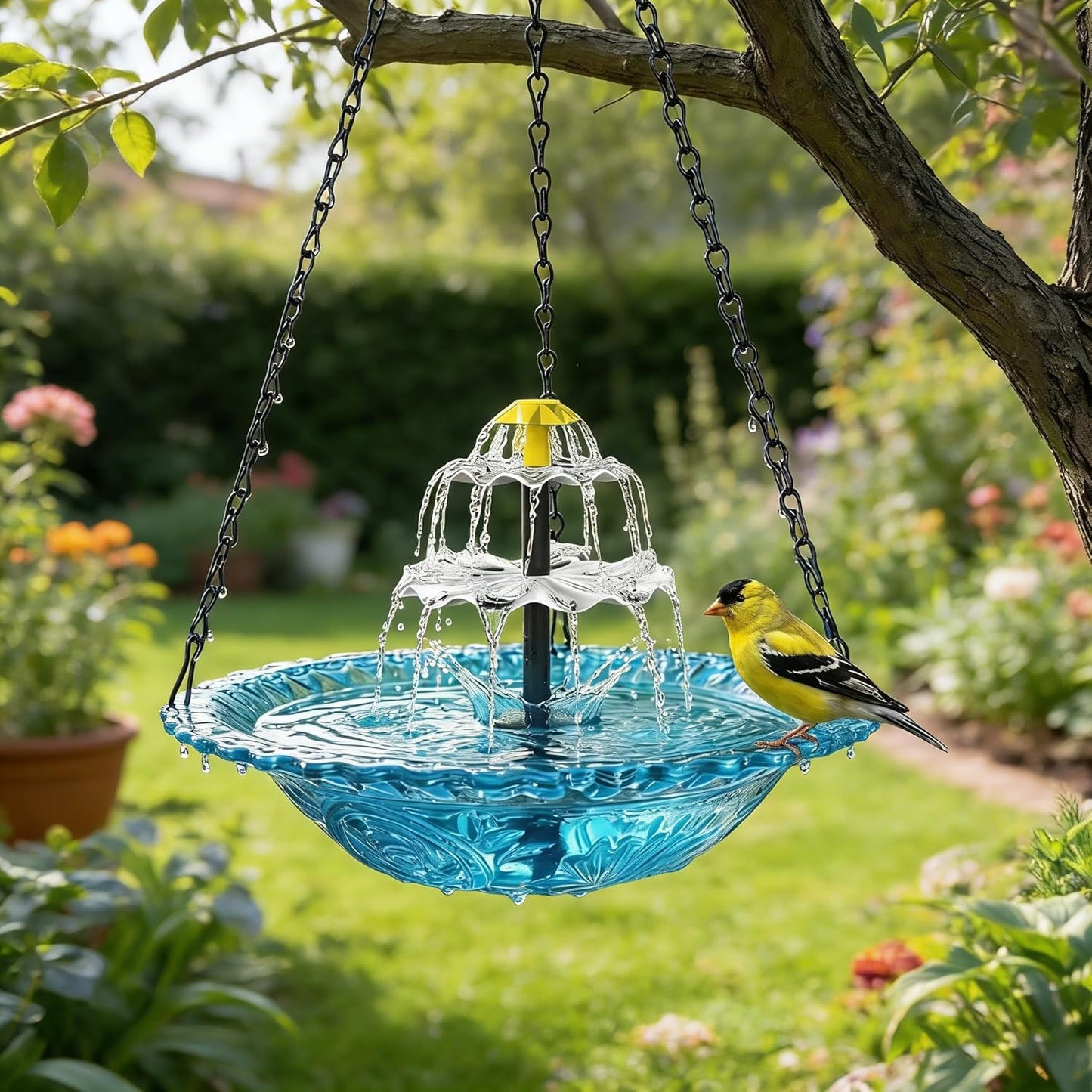 Rywell Solar Hanging Bird Bath Fountain – Outdoor Birdbath with Solar Pump Cascade for Garden, Patio & Backyard Decor