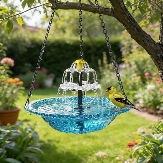 Rywell Solar Hanging Bird Bath Fountain – Outdoor Birdbath with Solar Pump Cascade for Garden, Patio & Backyard Decor
