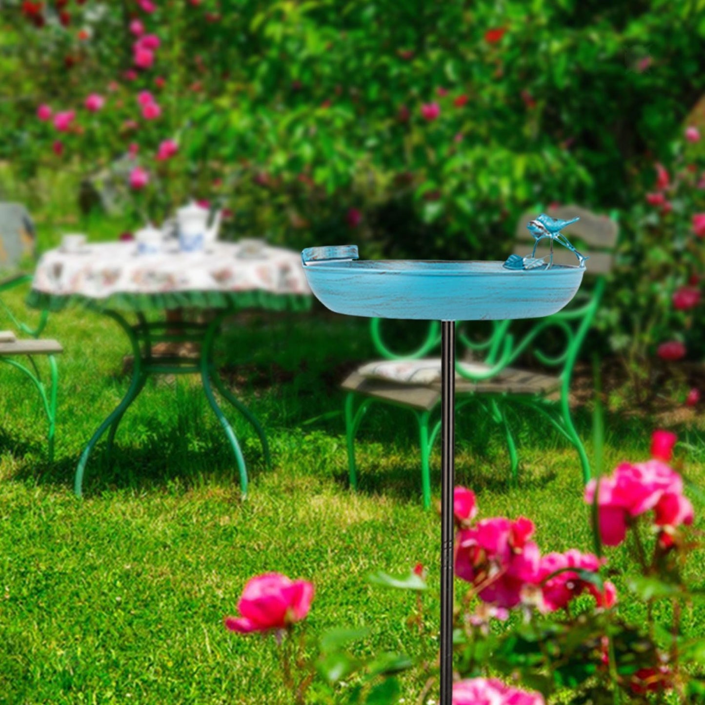 Rywell Outdoor Iron Art Birdbath Bird Feeder Bowl Simple Assembly Strong Load Bearing