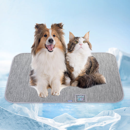Rywell Pet Reusable Bed Pad Summer Cooling Dogs Mat with Humidity indicator card, Super Absorption Non-toxic Traning Mats Machine Washable & Portable, Indoors & Outdoors - S Grey