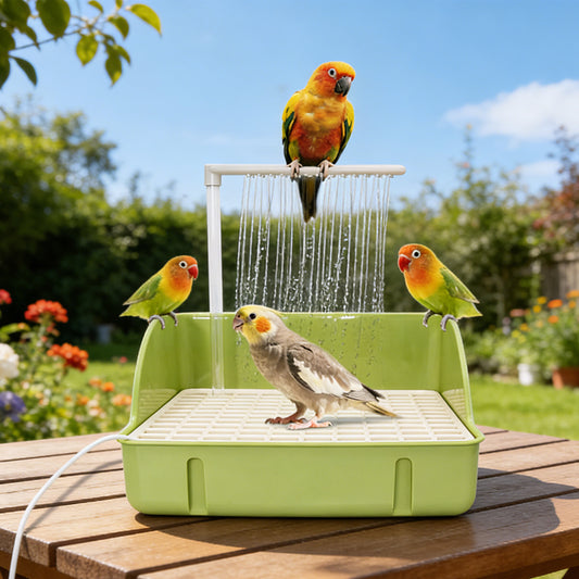 Rywell Automatic Parakeet Bird Bath with Pump, Large Bird Shower Fountain Indoor Bathtub with Running Water, Parrot Bath Tub Faucet for Pet Birds, African Grey, Cockatiel, Conure, Budgie, Lovebird