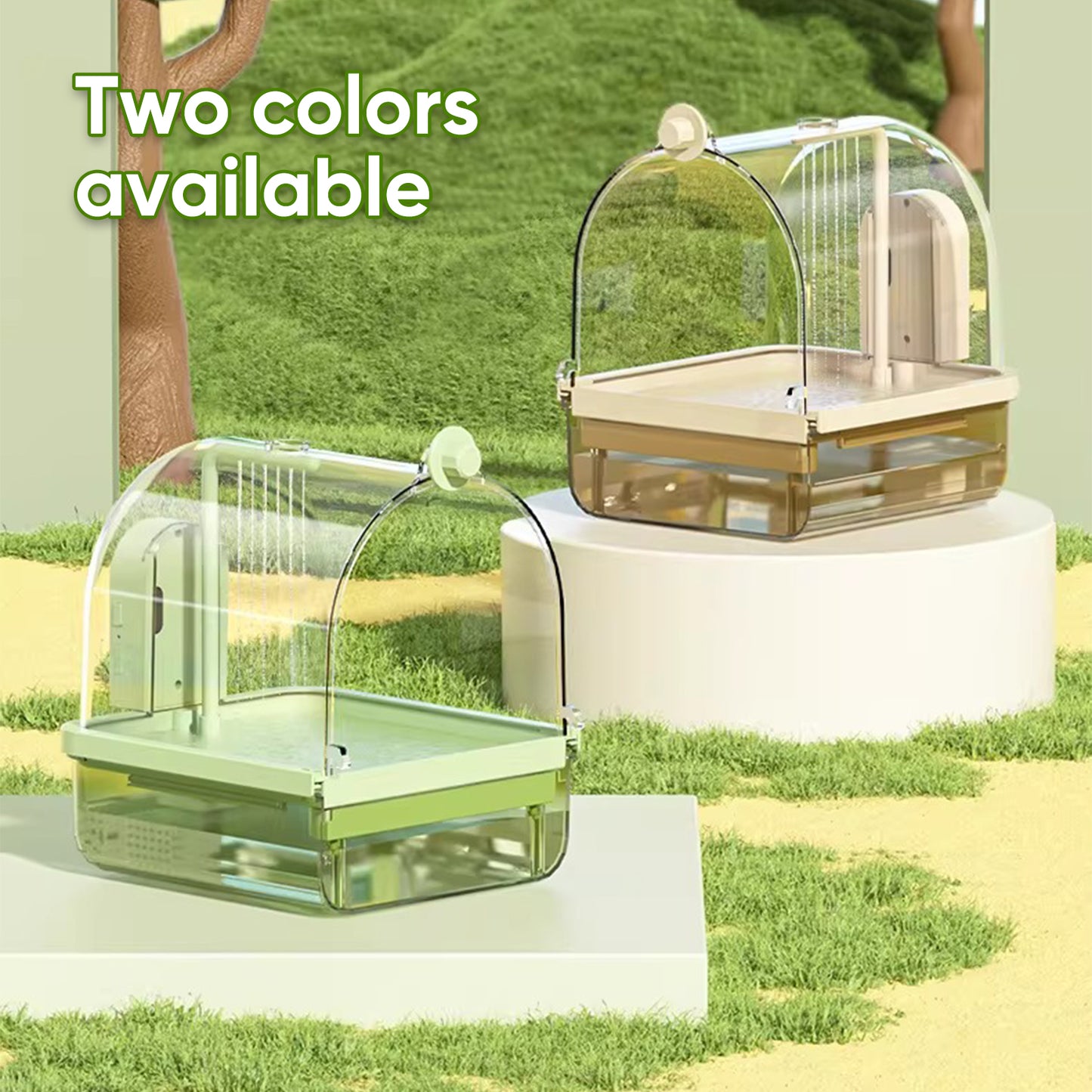 Rywell Hanging Bird Bath Box with Anti-Slip Base, Shower Bathing Pool for Parrots, Cockatiels, Lovebirds, Detachable Design