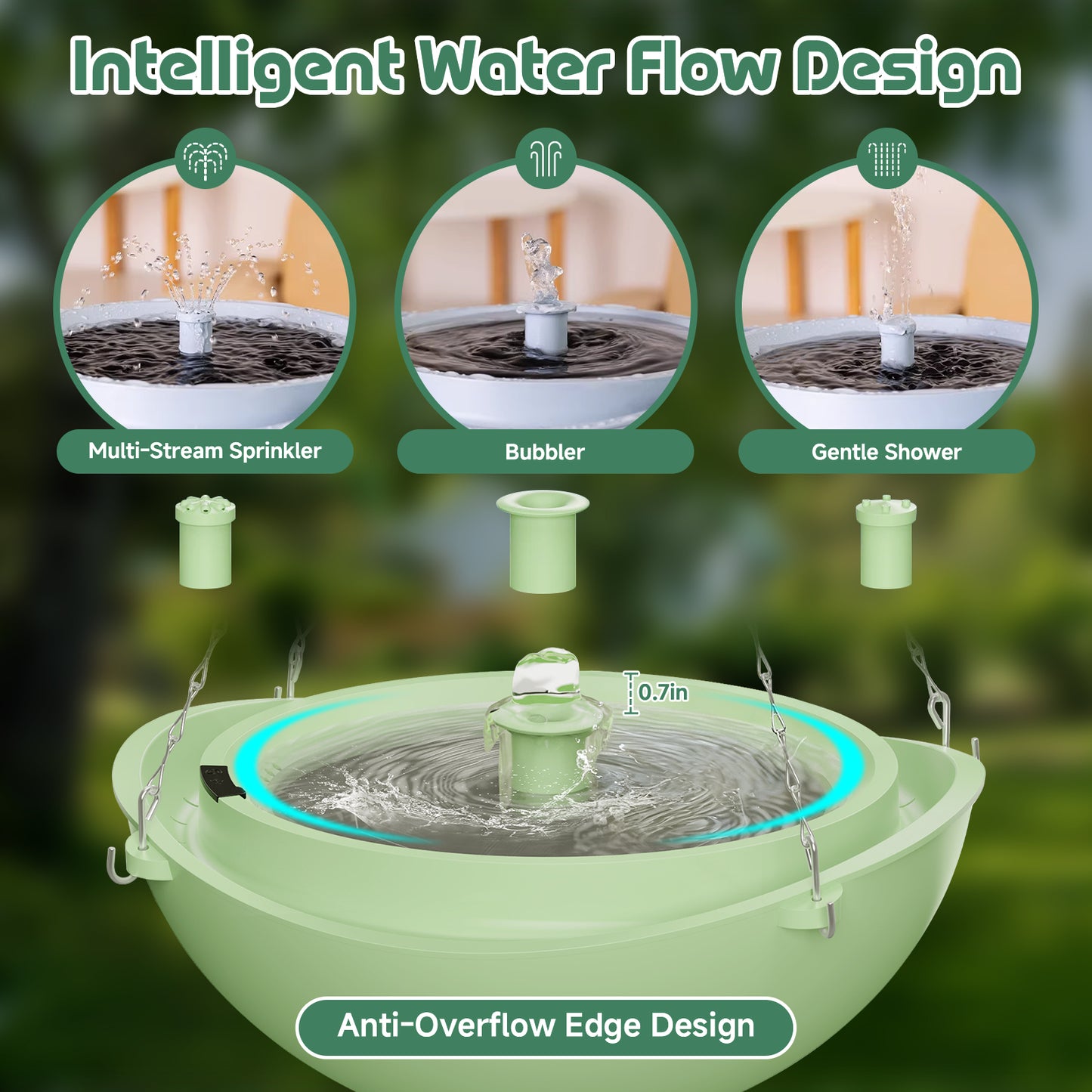 Bagno solare per uccelli Rywell con sistema automatico di riciclo e filtraggio dell'acqua