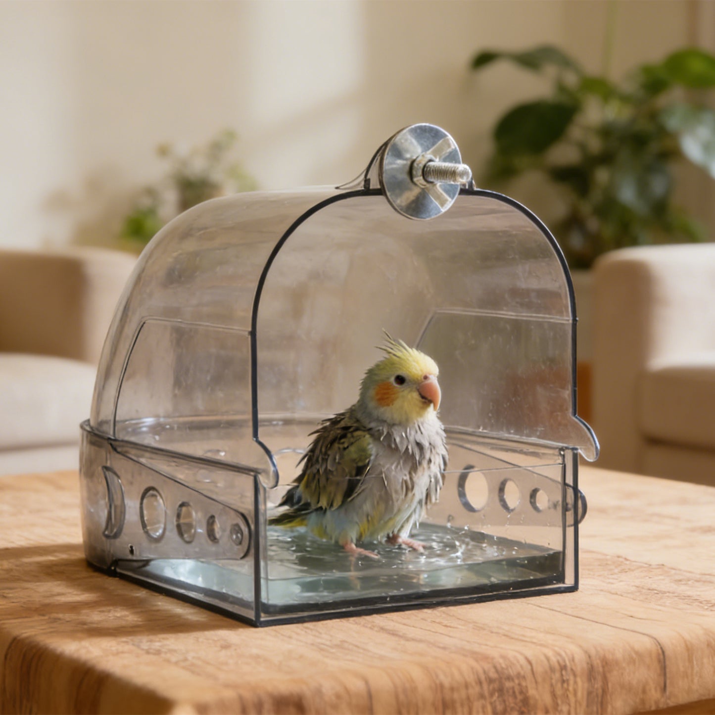 Rywell Bird Bath Cage, Cleaning Pet Supplies Cockatiel Bird Clear Bathtub with Bottom Drawer for Little Bird Parrots Spacious Parakeets Portable Shower for Most Birdcage