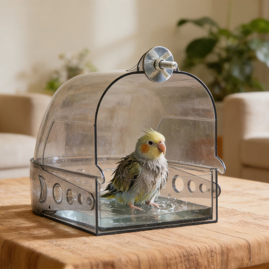Rywell Bird Bath Cage, Cleaning Pet Supplies Cockatiel Bird Clear Bathtub with Bottom Drawer for Little Bird Parrots Spacious Parakeets Portable Shower for Most Birdcage