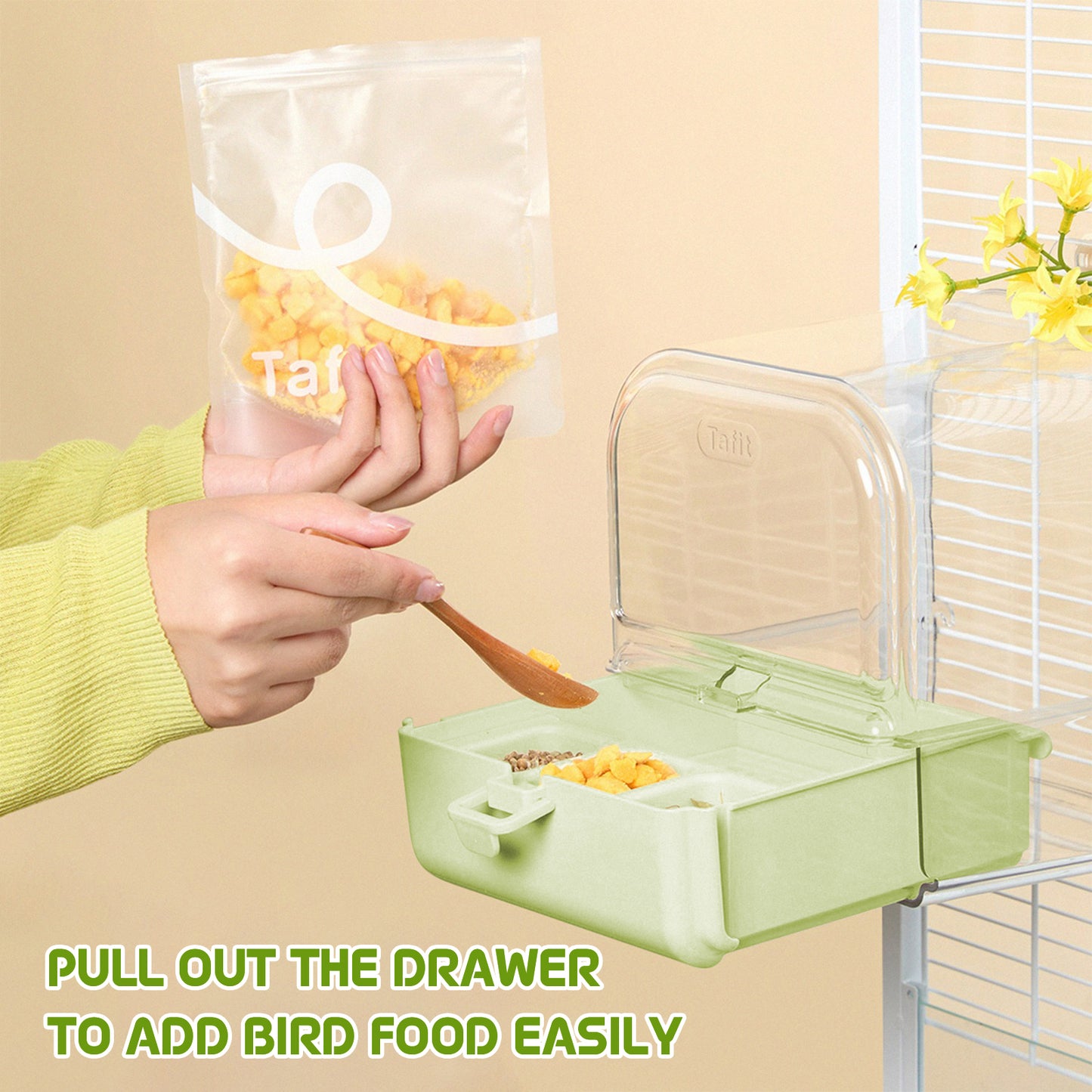 Rywell Hanging Bird Bath for Cage with Bowls & Mesh Bottom - 3-in-1 Multifunction Bird Bath/Bowl/House, Bird Shower for Lovebirds, Finches, Parakeets, Budgies, and Other Small to Medium Birds - Green