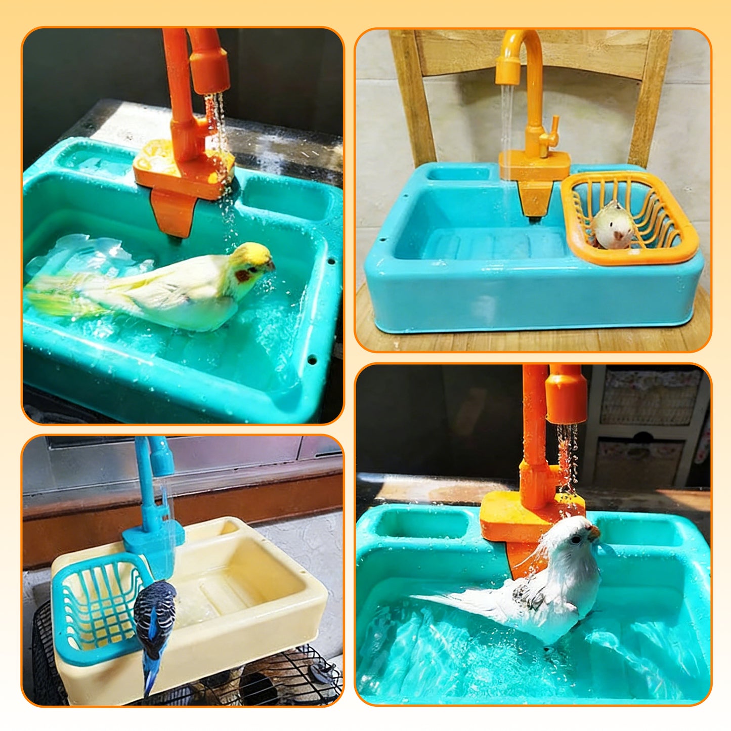 Rywell Bird Bathtub,Parrot Shower Box,Automatic Parakeet Bathtub with Faucet,Bird Bathing Tub Container Cage Accessory or Small Medium Birds Cockatiel Lovebird Budgie