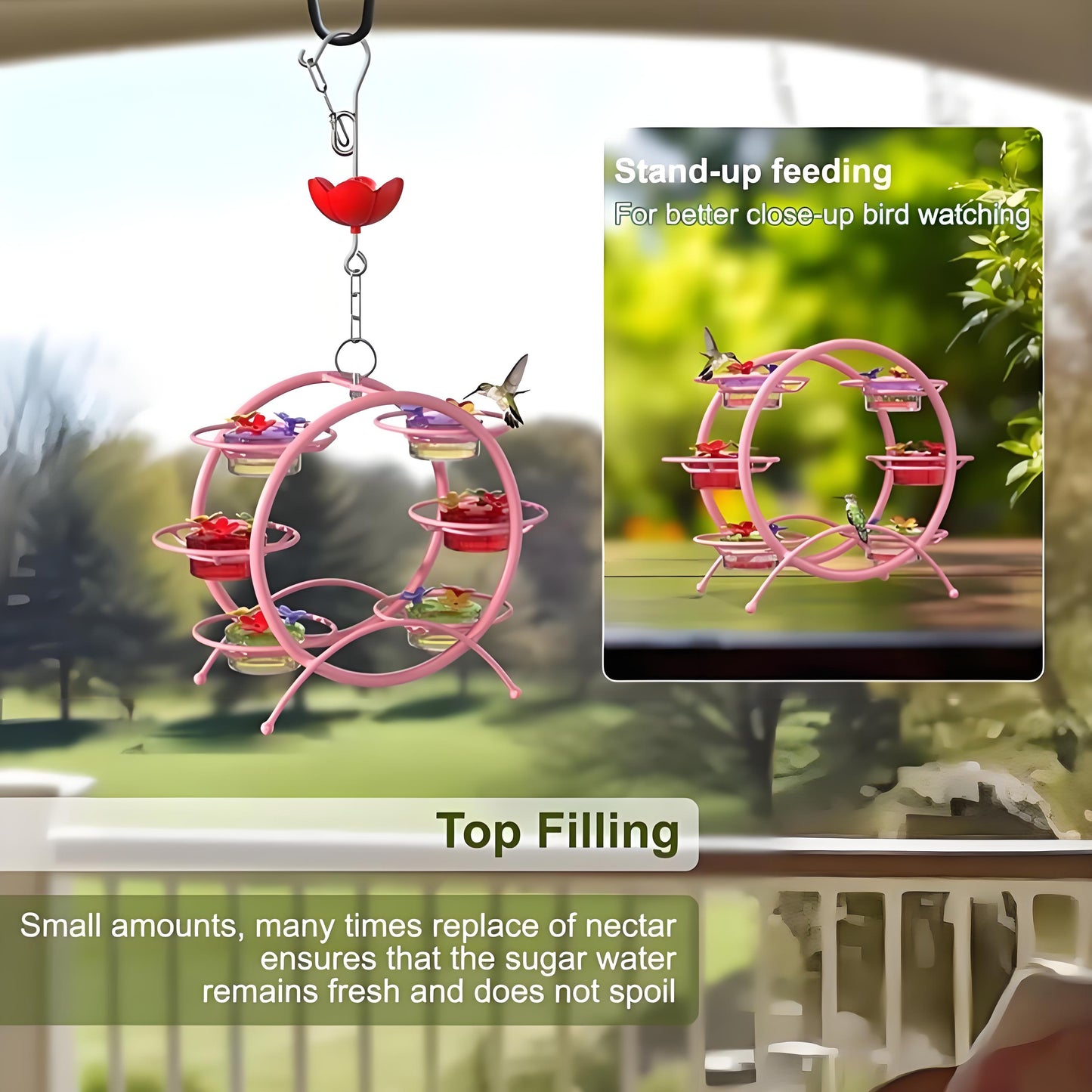Rywell Hummingbird Feeders for Outdoors - Multi-Ports, Top Filling Ant & Bee, Garden Decor