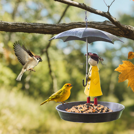 Rywell Metal Umbrella Girl Hanging Bird Feeder – Vintage Garden Statue & Yard Decoration